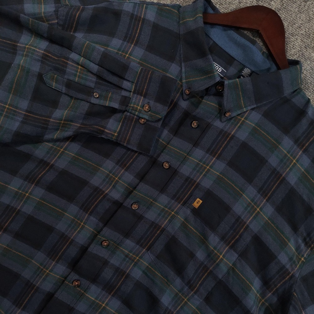 IZOD Shirt Men Big 4X Navy Blue Plaid Long Sleeve Stratton Flannel Button Down
